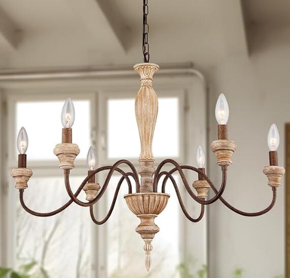 Vintage American Wood and Iron Chandelier