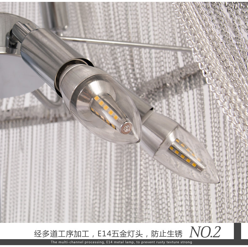 Meerosee Modern Chandelier Light Silver Aluminum Chain French Pendant Lamp D31.5''