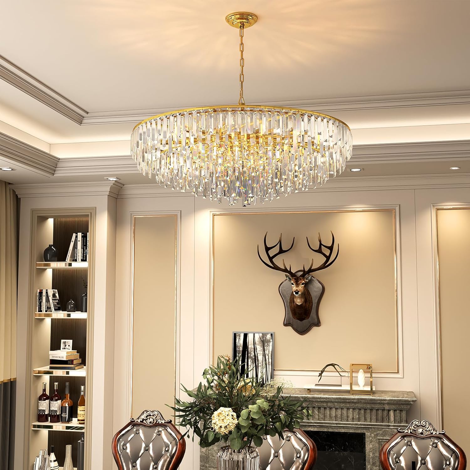 Modern Black Pendant Lamp Contemporary Gold 4/5/6/7-Tier k9 Crystal Chandelier Light