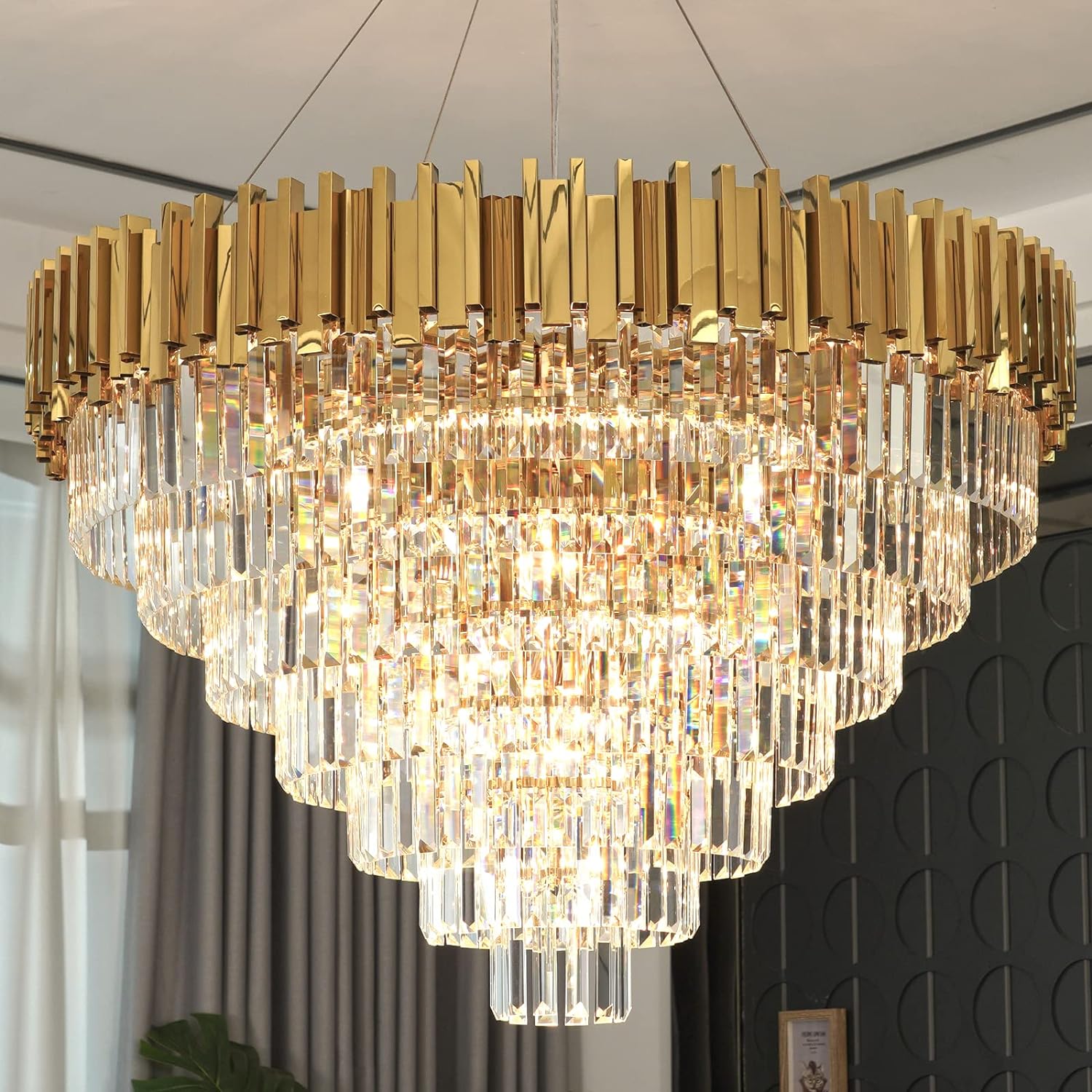 Meerosee Gold Chandeliers Light Fixtures Contemporary Modern Pendant Lamp 5/6/7 Tier