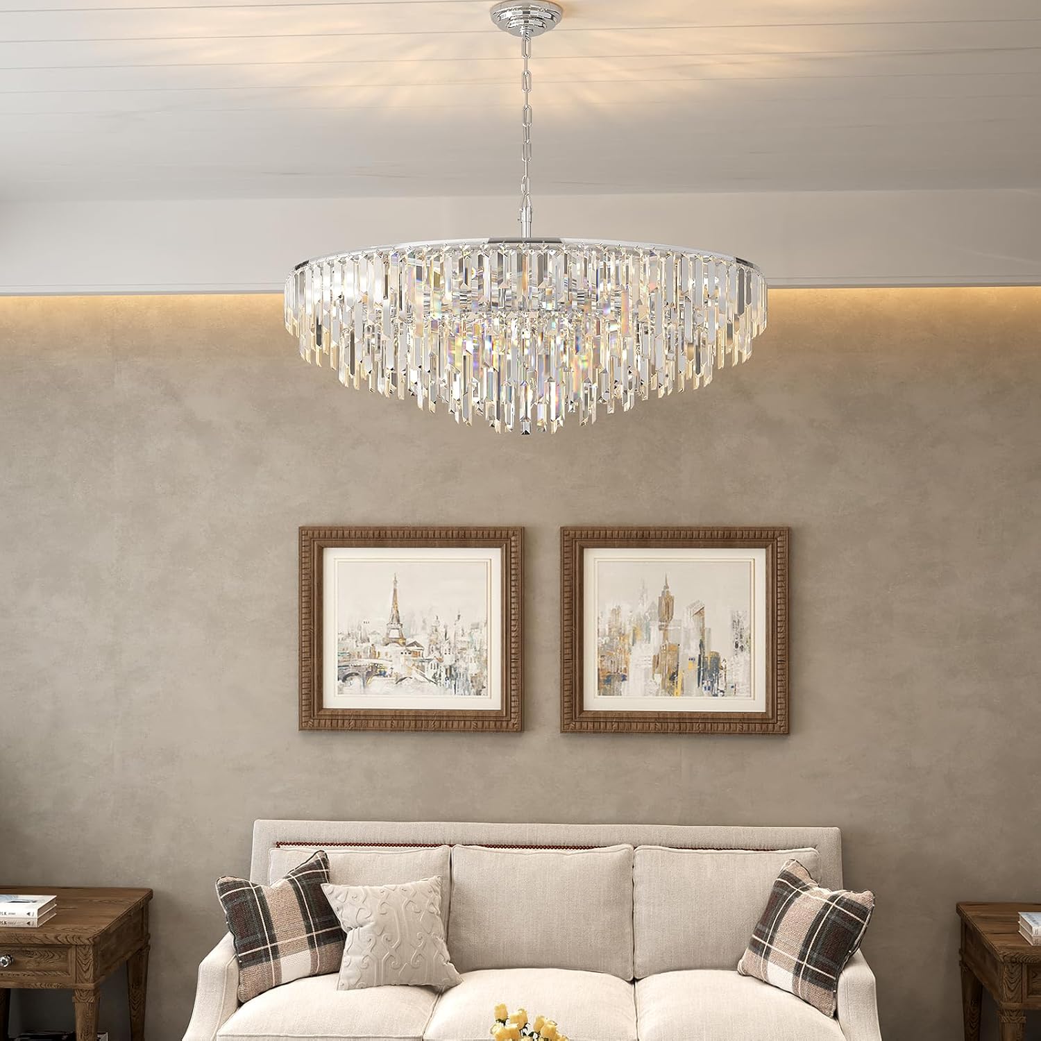 Modern Black Pendant Lamp Contemporary Gold 4/5/6/7-Tier k9 Crystal Chandelier Light