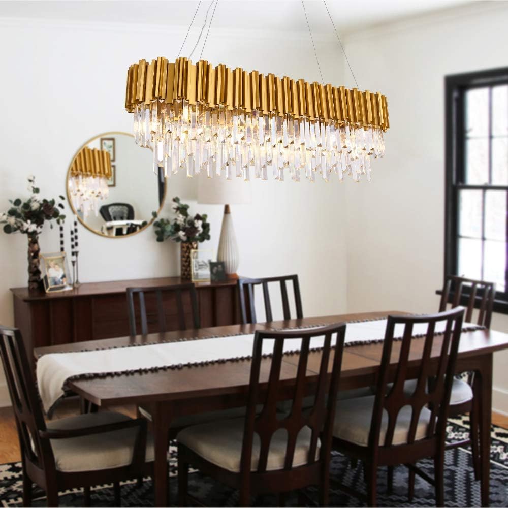 W35 Linear Gold Modern Crystal Chandelier Lights Luxury Pendant Ceiling Light