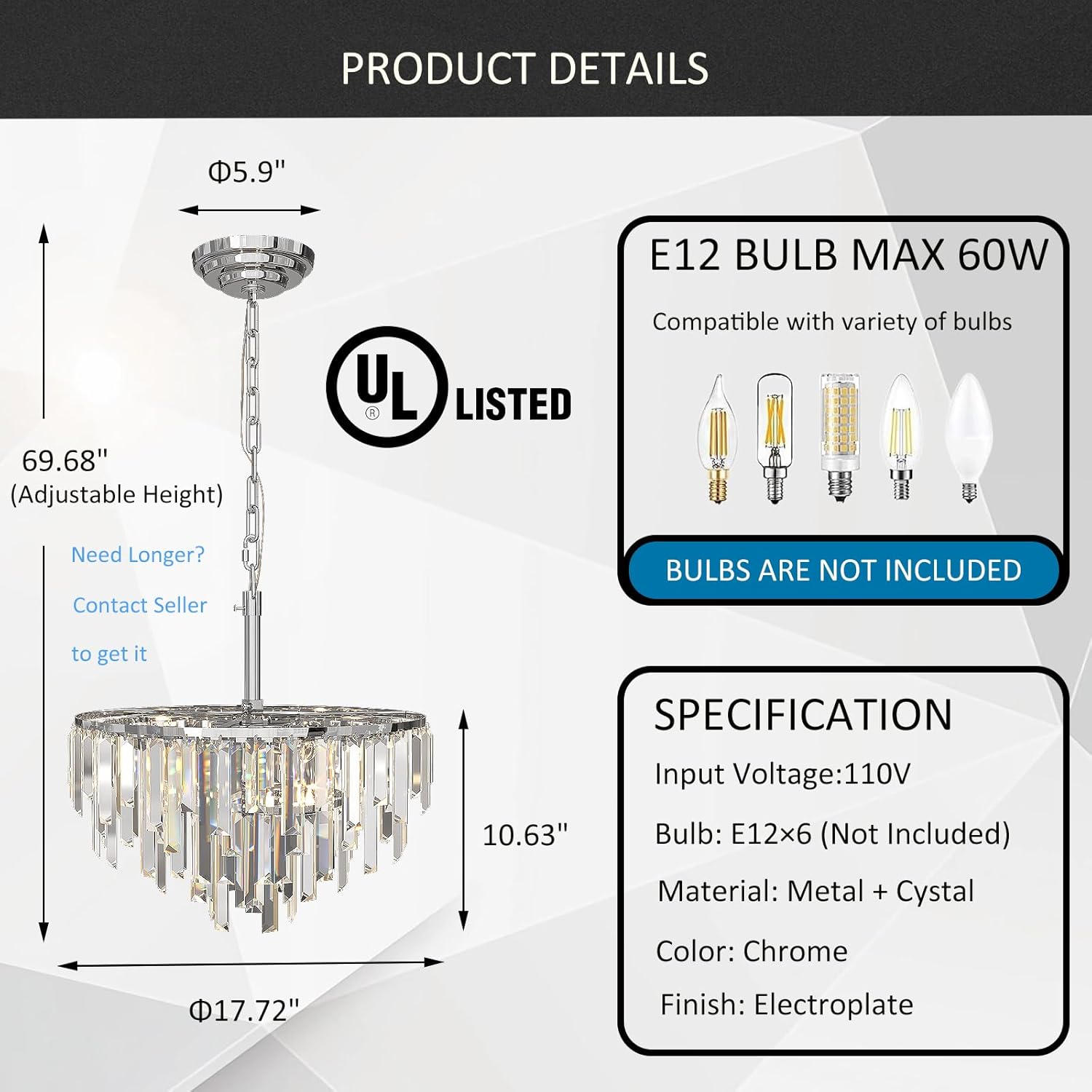 Modern Black Pendant Lamp Contemporary Gold 4/5/6/7-Tier k9 Crystal Chandelier Light