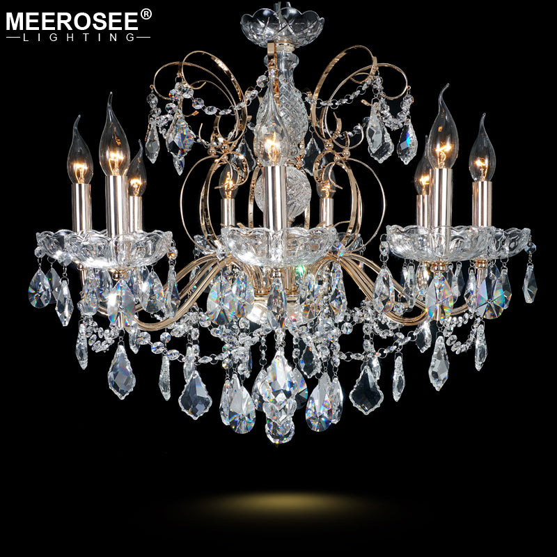 Meerosee Modern Chandelier Light Crystals S Gold Pendant Lamp for Foyer Living Room