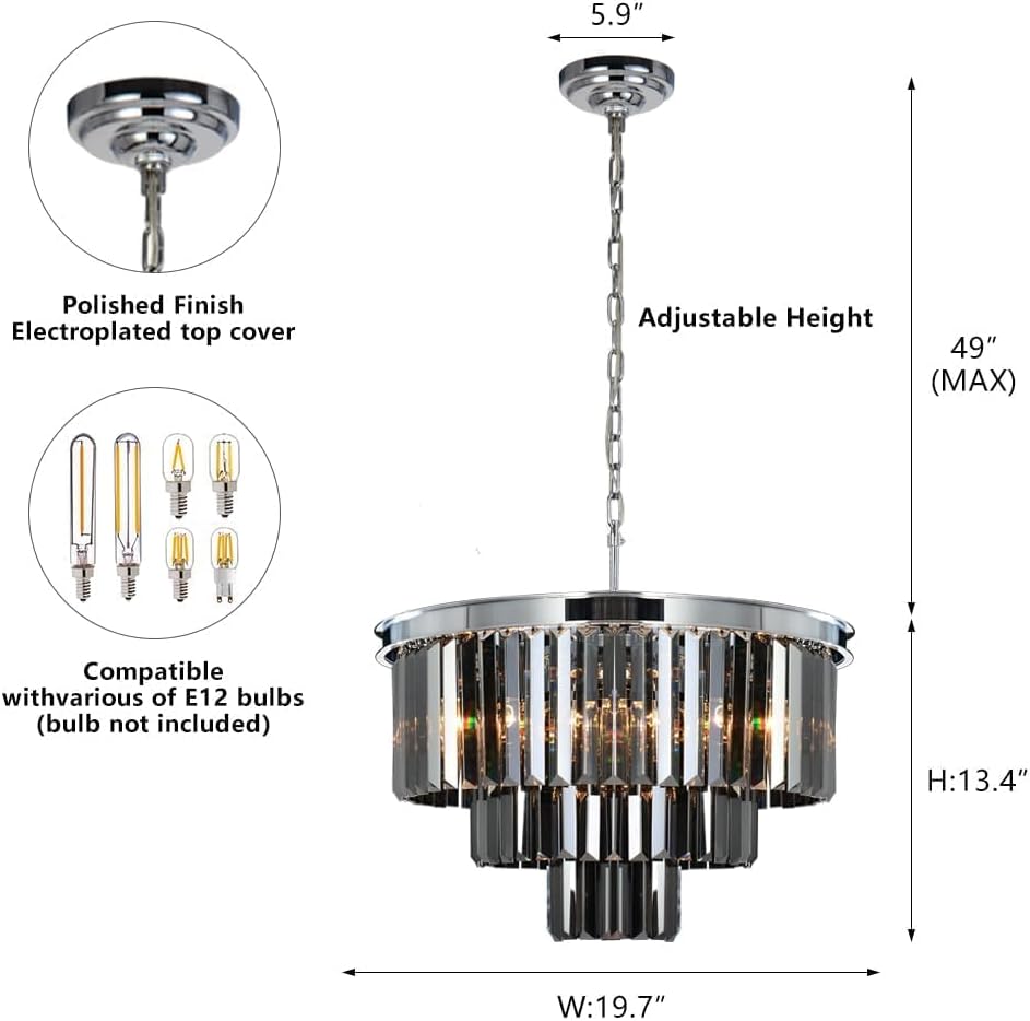 Chrome Grey Crystal Chandelier Modern Pendant Ceiling Light D20/D24/32 inch