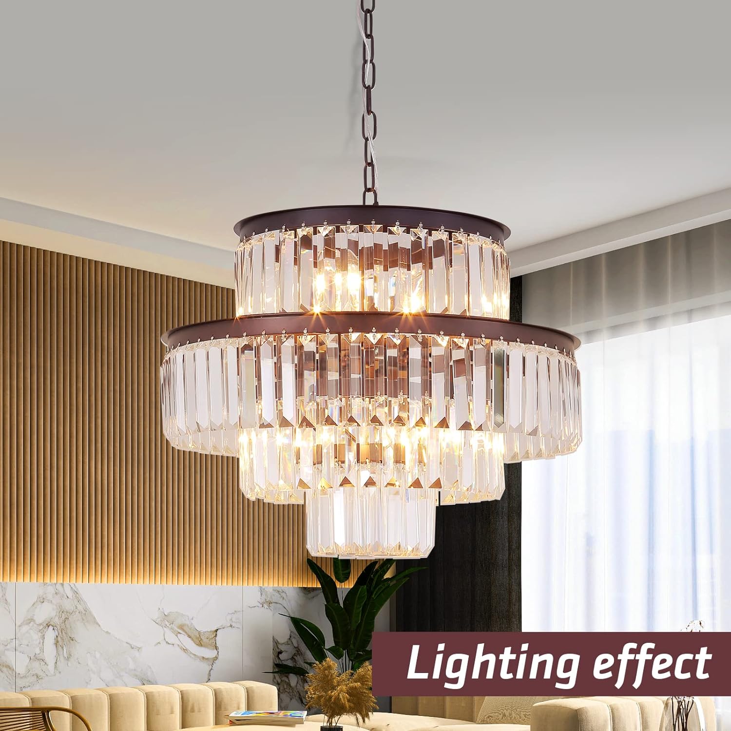 Meeroseer Modern Crystal Chandeliers Brown Pendant Ceiling Lighting Fixture