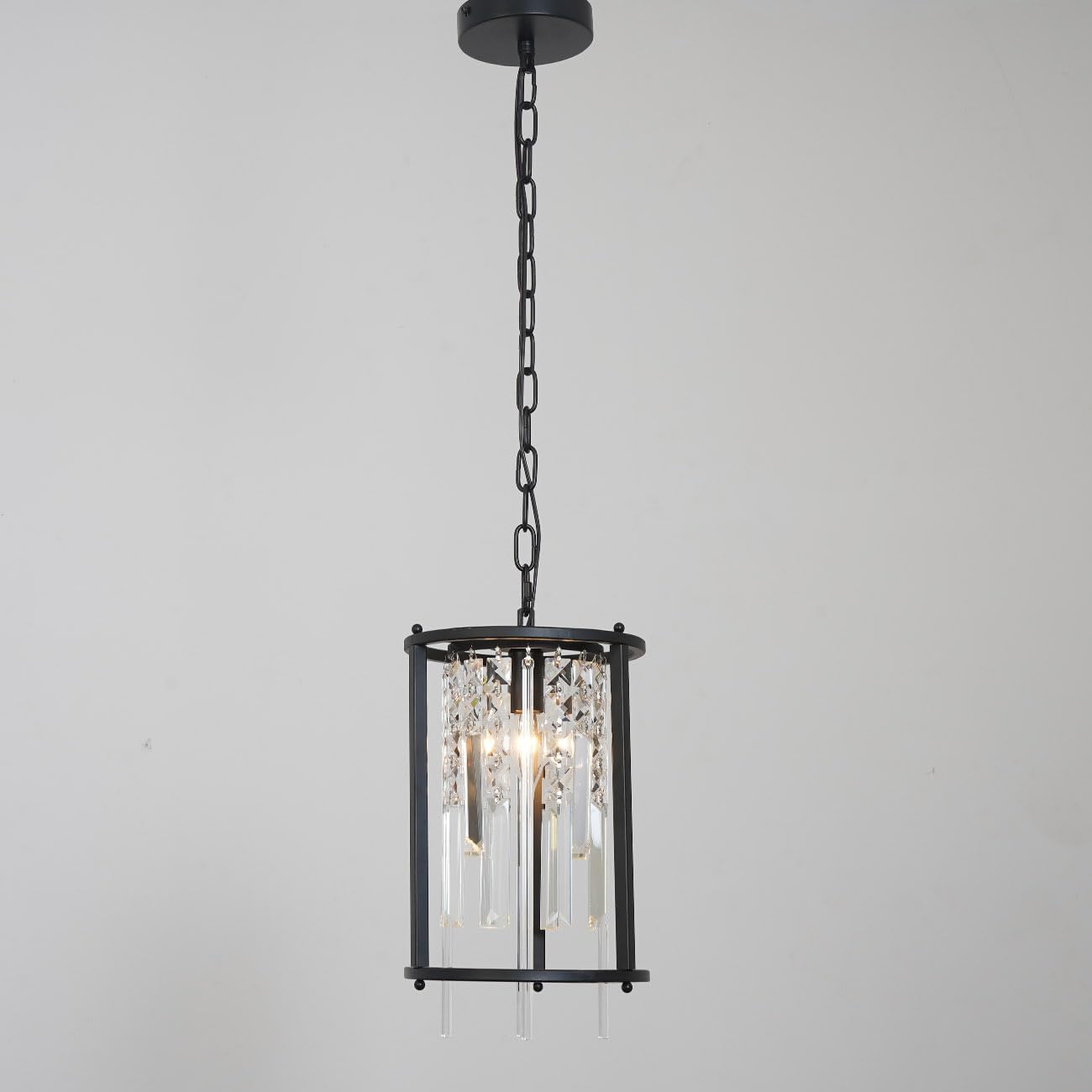 Modern Black Pendant Lamp Luxury Round K9 Crystal E12 Chandelier Light for Hallway Foyer