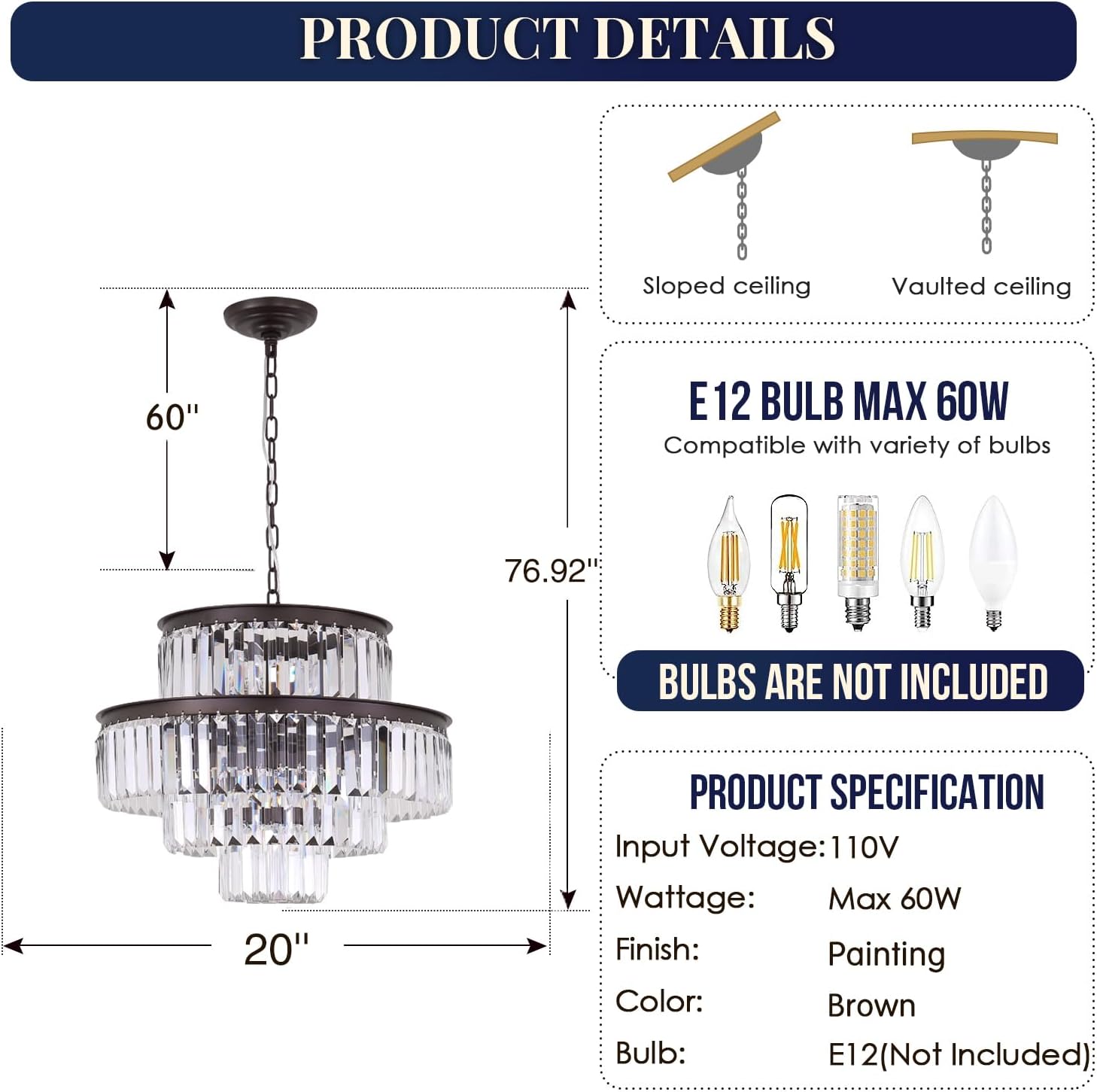 Meeroseer Modern Crystal Chandeliers Brown Pendant Ceiling Lighting Fixture