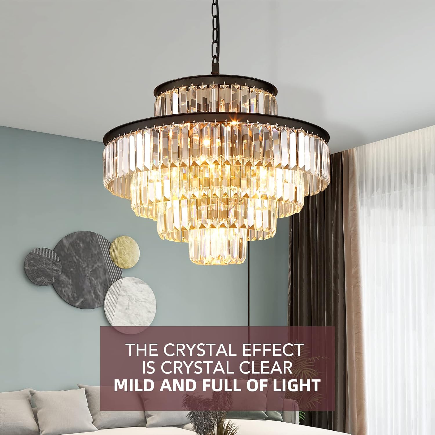 Meeroseer Modern Crystal Chandeliers Brown Pendant Ceiling Lighting Fixture