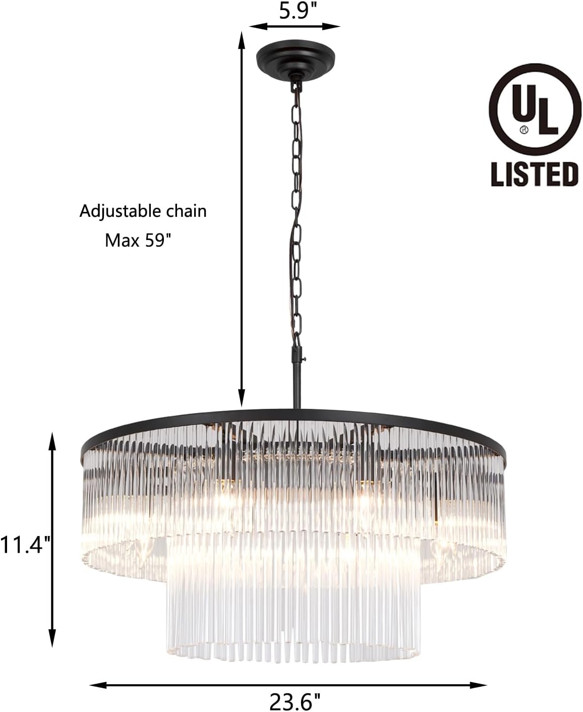 Contemporary Black Chandeliers Light Round Crystal Pendan Lamp for Foyer Entryway Dining Room