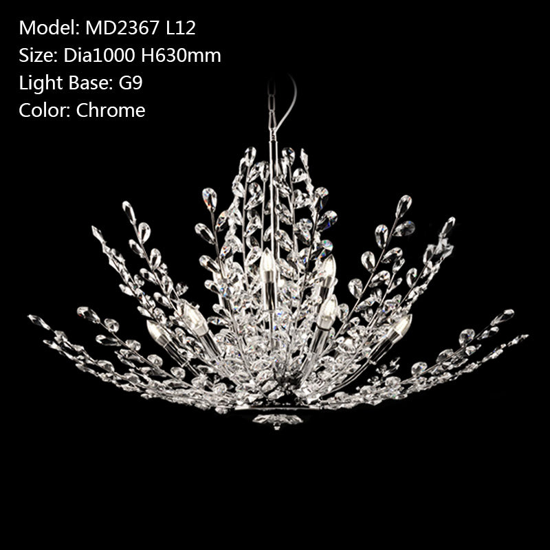 Modern Crystal Pendant Light Fixture Vintage Floral French Chrome Chandelier Lamp