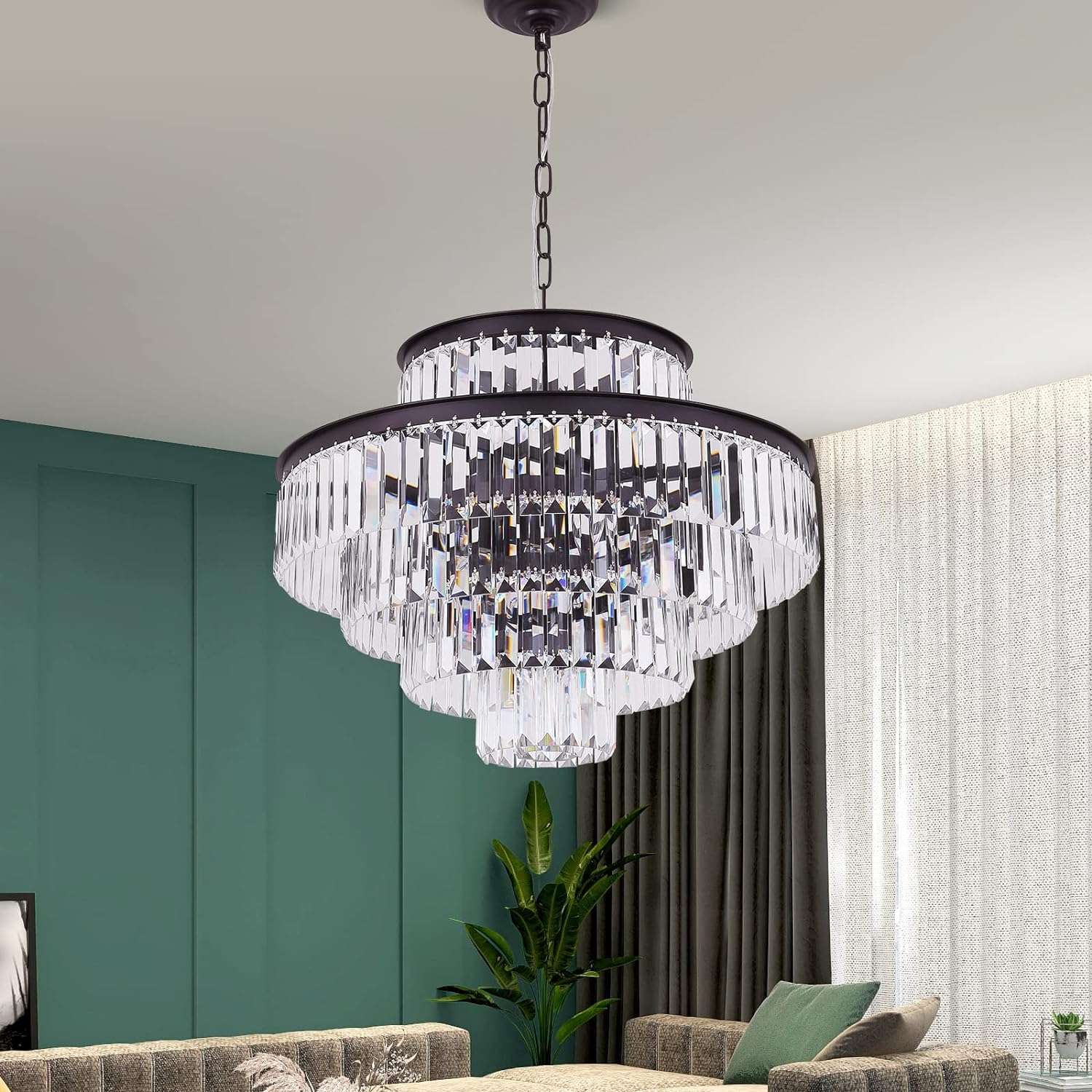 Meeroseer Modern Crystal Chandeliers Brown Pendant Ceiling Lighting Fixture