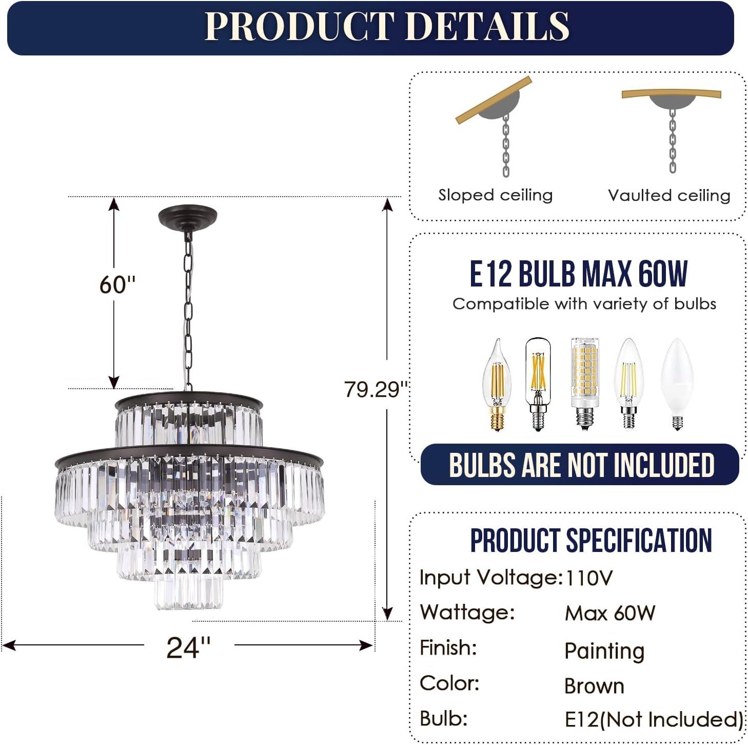 Meeroseer Modern Crystal Chandeliers Brown Pendant Ceiling Lighting Fixture