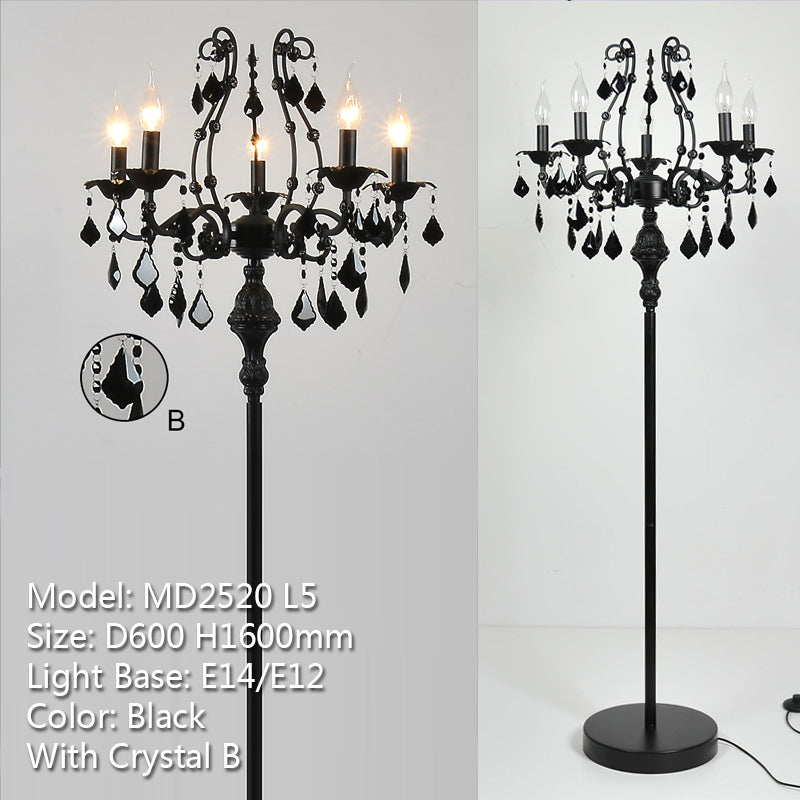 Meerosee Modern 5 Lights Crystal Floor Lamp Black Floor Stand Light Fixture W23.6 inch