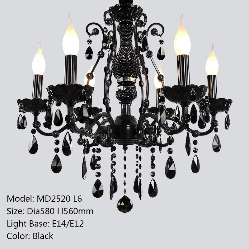 Meerosee Modern Crystal Chandelier Light Fixture Black Wrought Iron Pendant Lamp