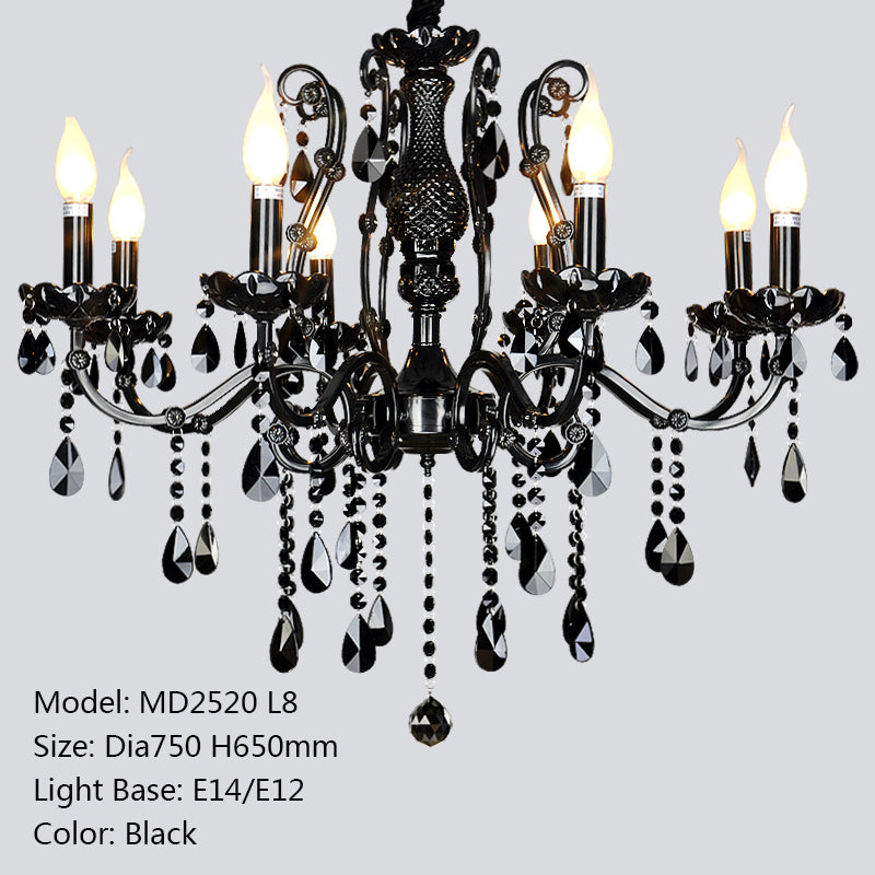 Meerosee Modern Crystal Chandelier Light Fixture Black Wrought Iron Pendant Lamp
