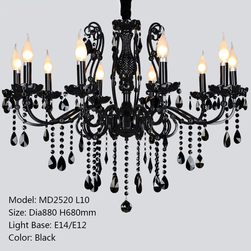 Meerosee Modern Crystal Chandelier Light Fixture Black Wrought Iron Pendant Lamp