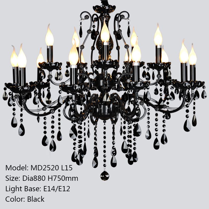 Meerosee Modern Crystal Chandelier Light Fixture Black Wrought Iron Pendant Lamp
