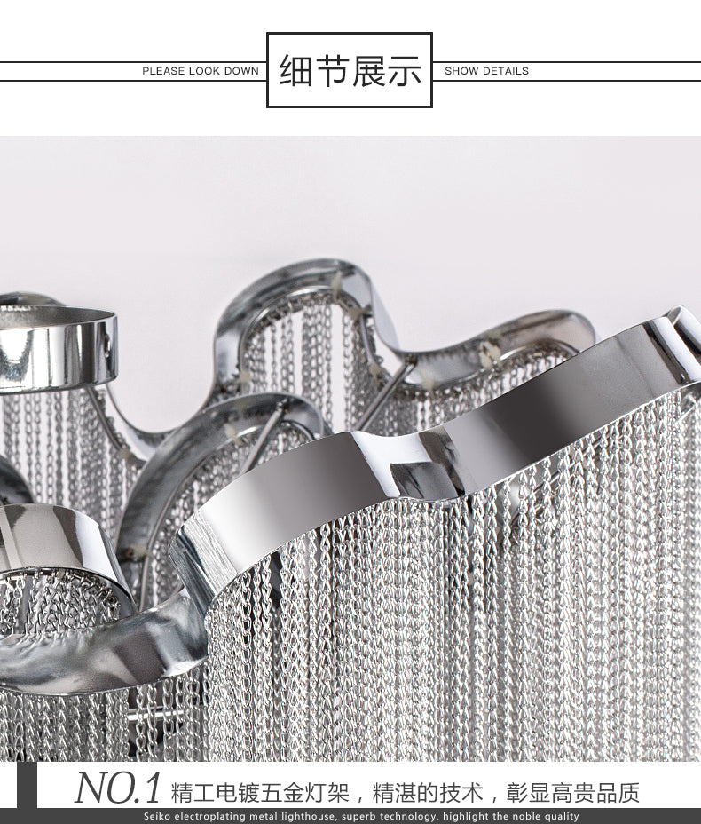 Modern Aluminum Chain Chandelier Light Silver Pendant Lamp For Foyer Dining Room