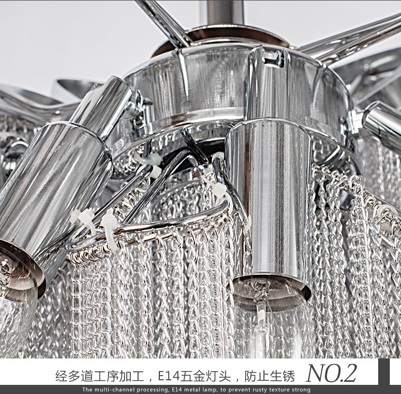 Modern Aluminum Chain Chandelier Light Silver Pendant Lamp For Foyer Dining Room