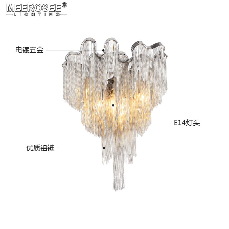 Modern Aluminum Chain Chandelier Light Silver Pendant Lamp For Foyer Dining Room