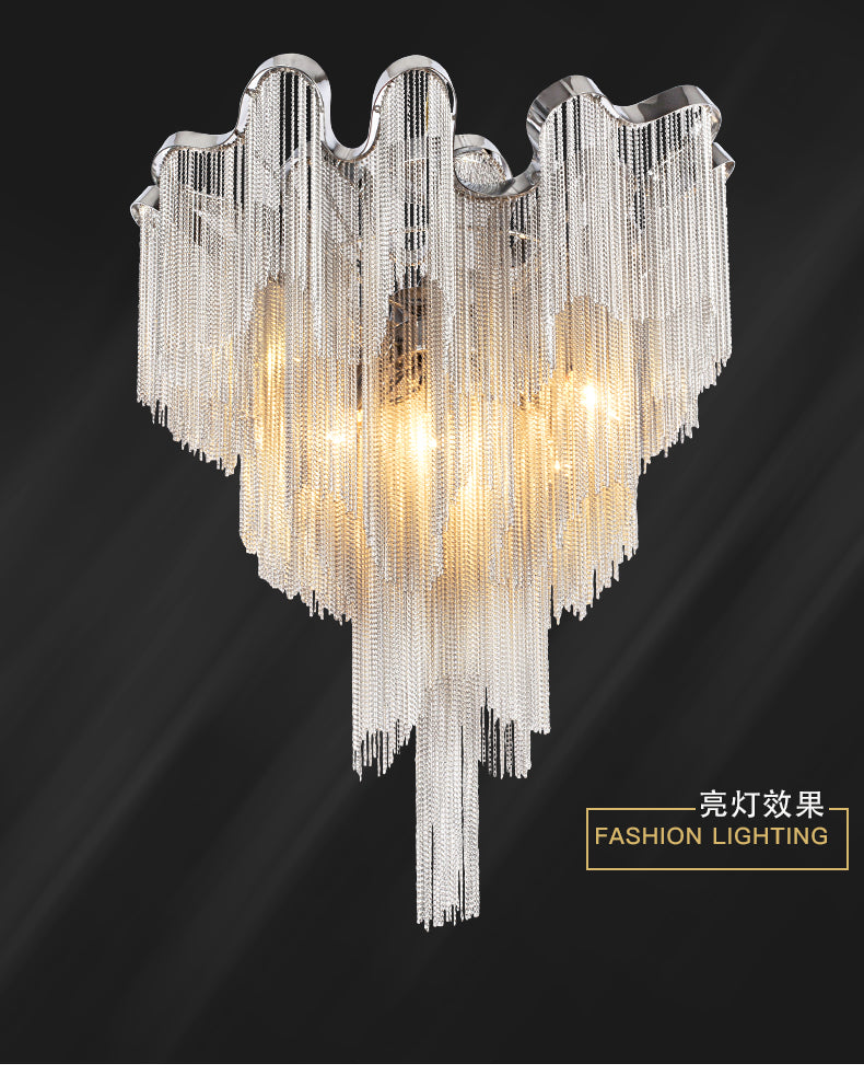 Modern Aluminum Chain Chandelier Light Silver Pendant Lamp For Foyer Dining Room