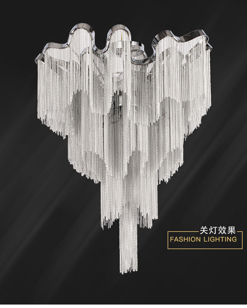 Modern Aluminum Chain Chandelier Light Silver Pendant Lamp For Foyer Dining Room