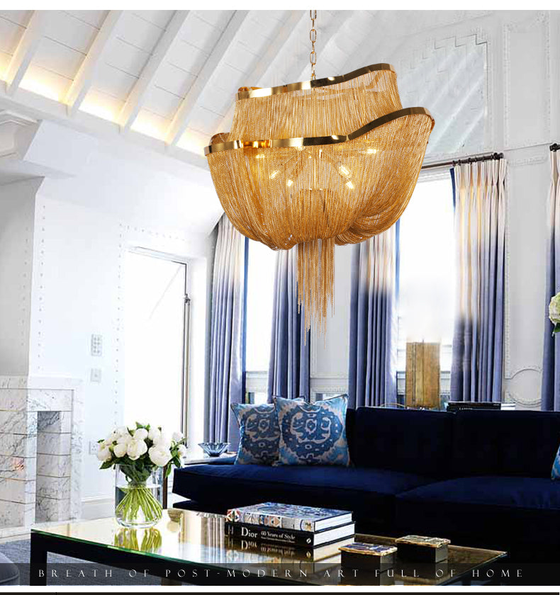 Aluminum Chain Tassel Chandelier Lights Modern Gold Pendant Hanging Lighting