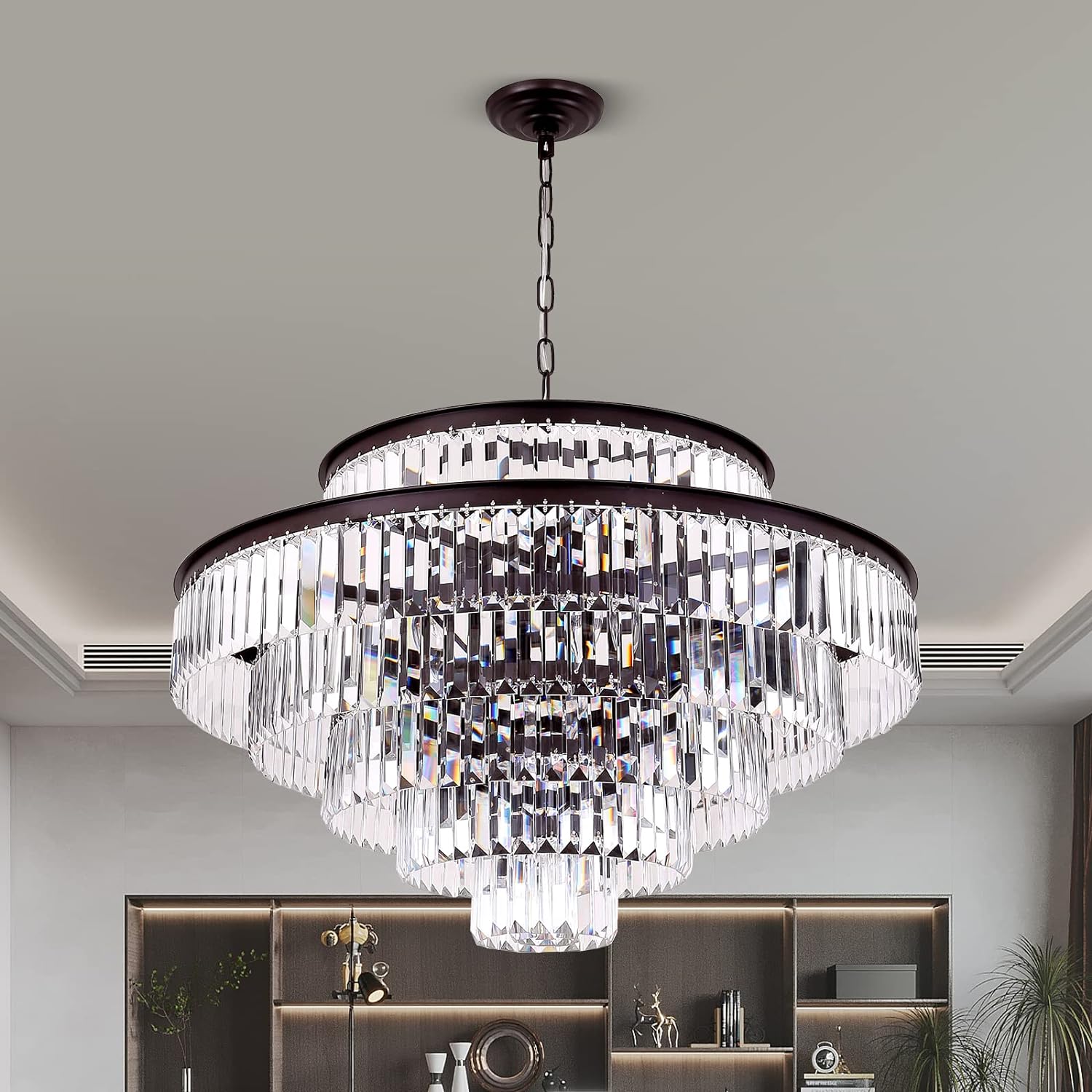Meeroseer Modern Crystal Chandeliers Brown Pendant Ceiling Lighting Fixture
