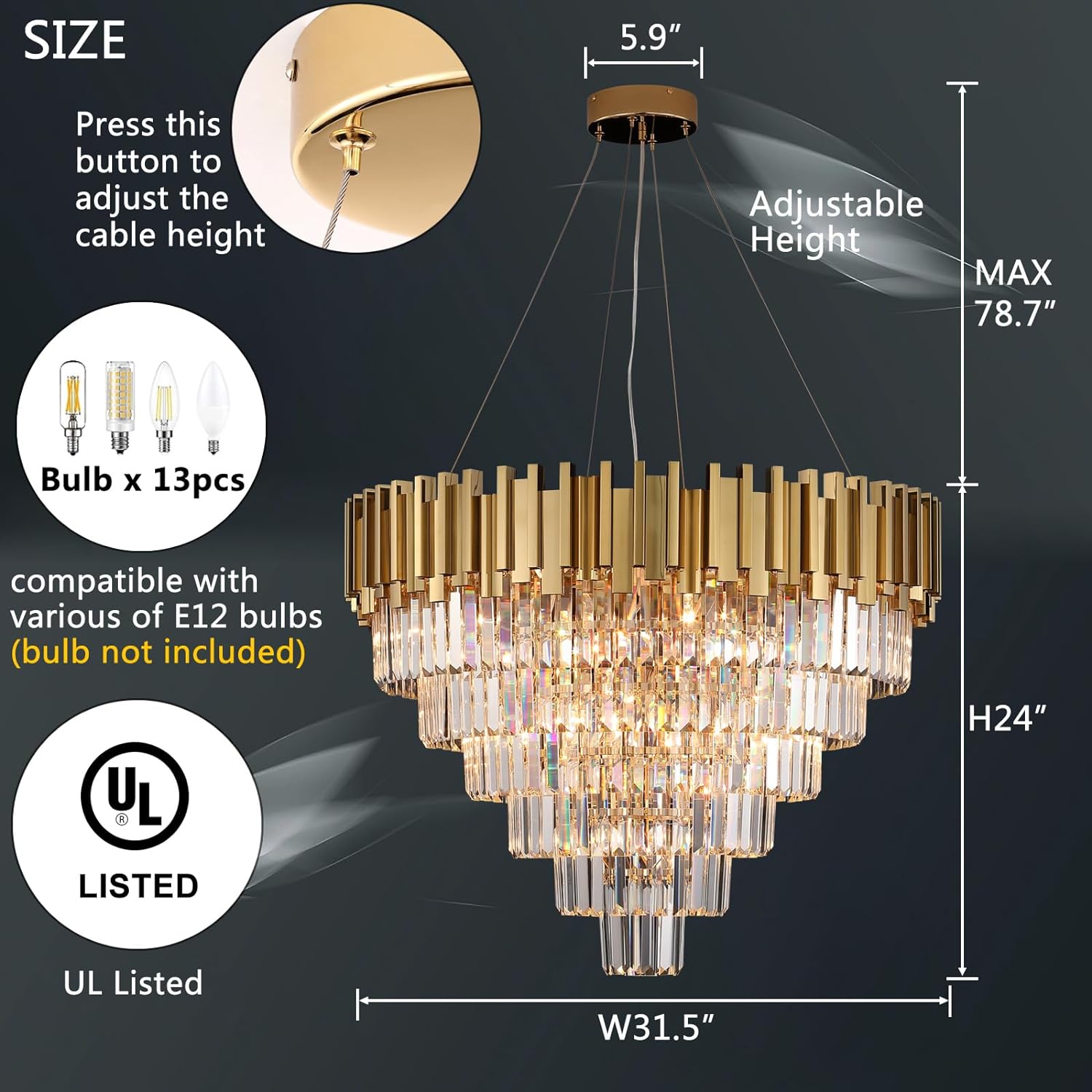 Meerosee Gold Chandeliers Light Fixtures Contemporary Modern Pendant Lamp 5/6/7 Tier
