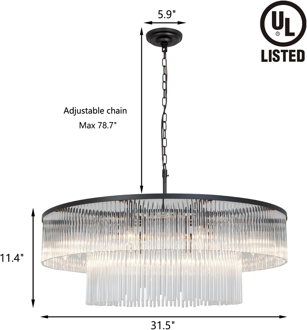 Contemporary Black Chandeliers Light Round Crystal Pendan Lamp for Foyer Entryway Dining Room