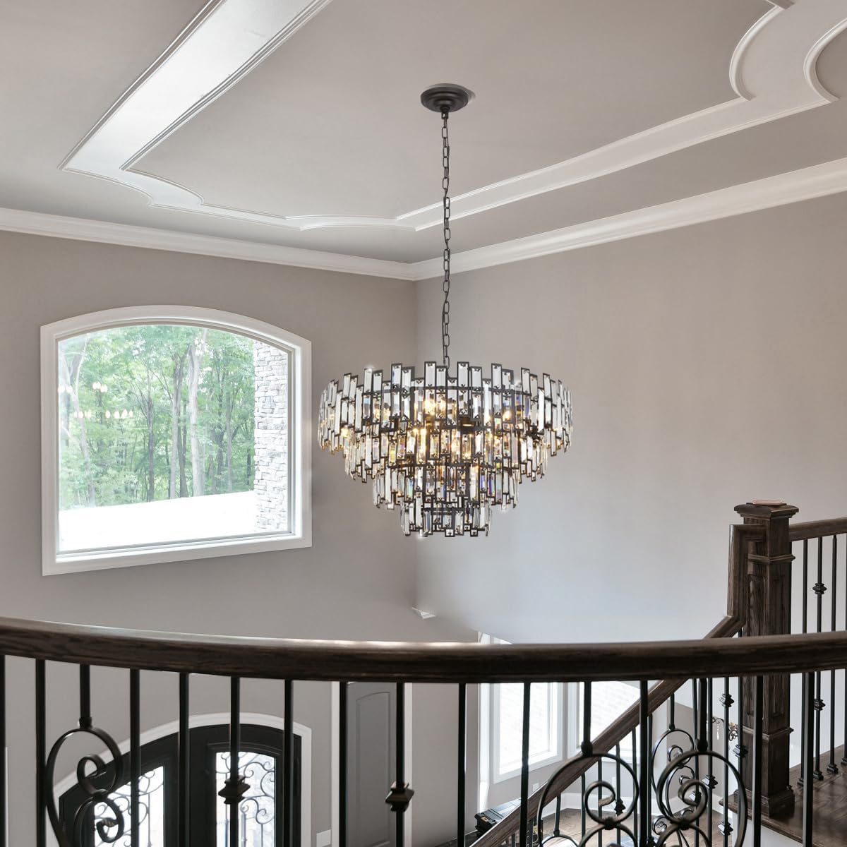 Chandeliers for Entryway Foyer Large Pendant for High Ceilings Wide Black Bronze