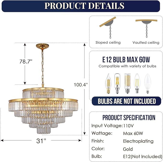 Modern Style Crystal Chandeliers Lights Round Hanging Classic Pendant Ceiling Lamp