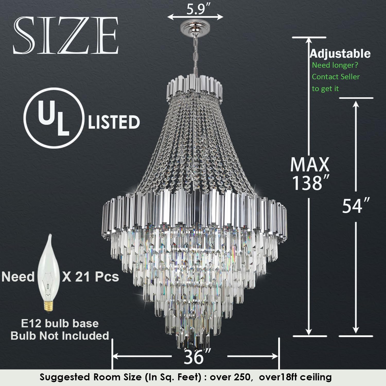 Crystal Chandeliers Contemporary Gold Chrome Pendant Light 21 Lights Large 36''