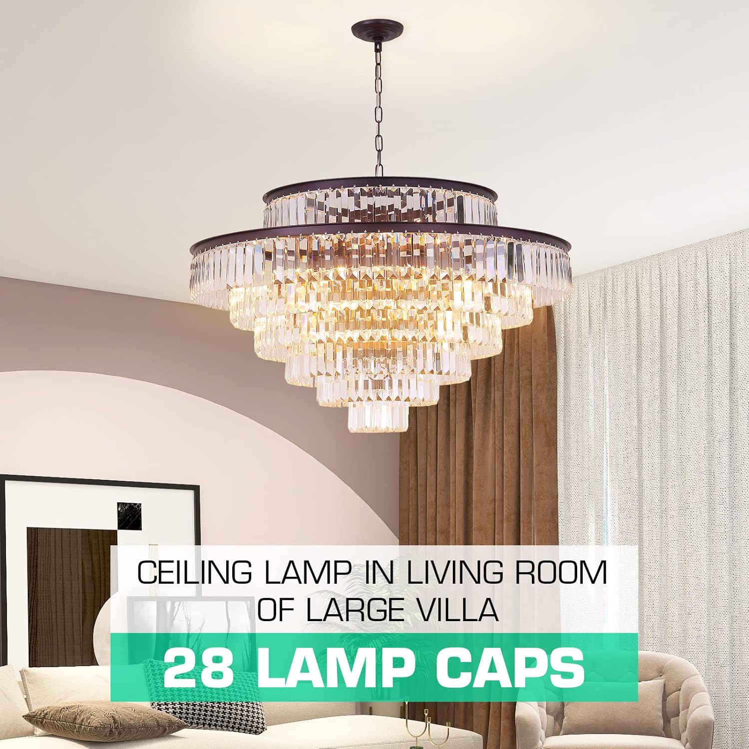 Meeroseer Modern Crystal Chandeliers Brown Pendant Ceiling Lighting Fixture