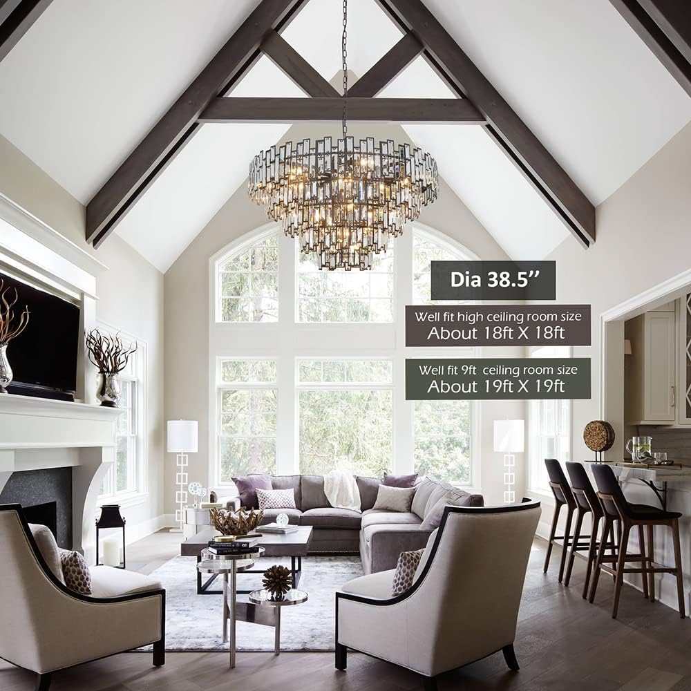 Chandeliers for Entryway Foyer Large Pendant for High Ceilings Wide Black Bronze