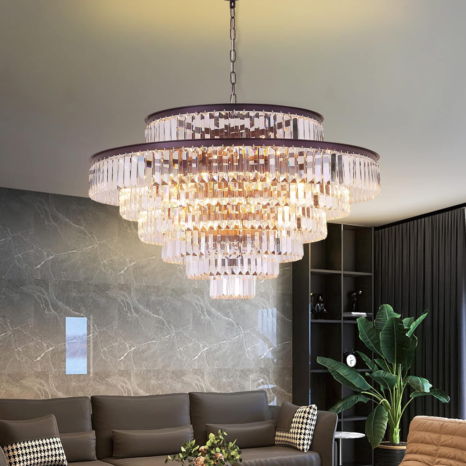 Meeroseer Modern Crystal Chandeliers Brown Pendant Ceiling Lighting Fixture