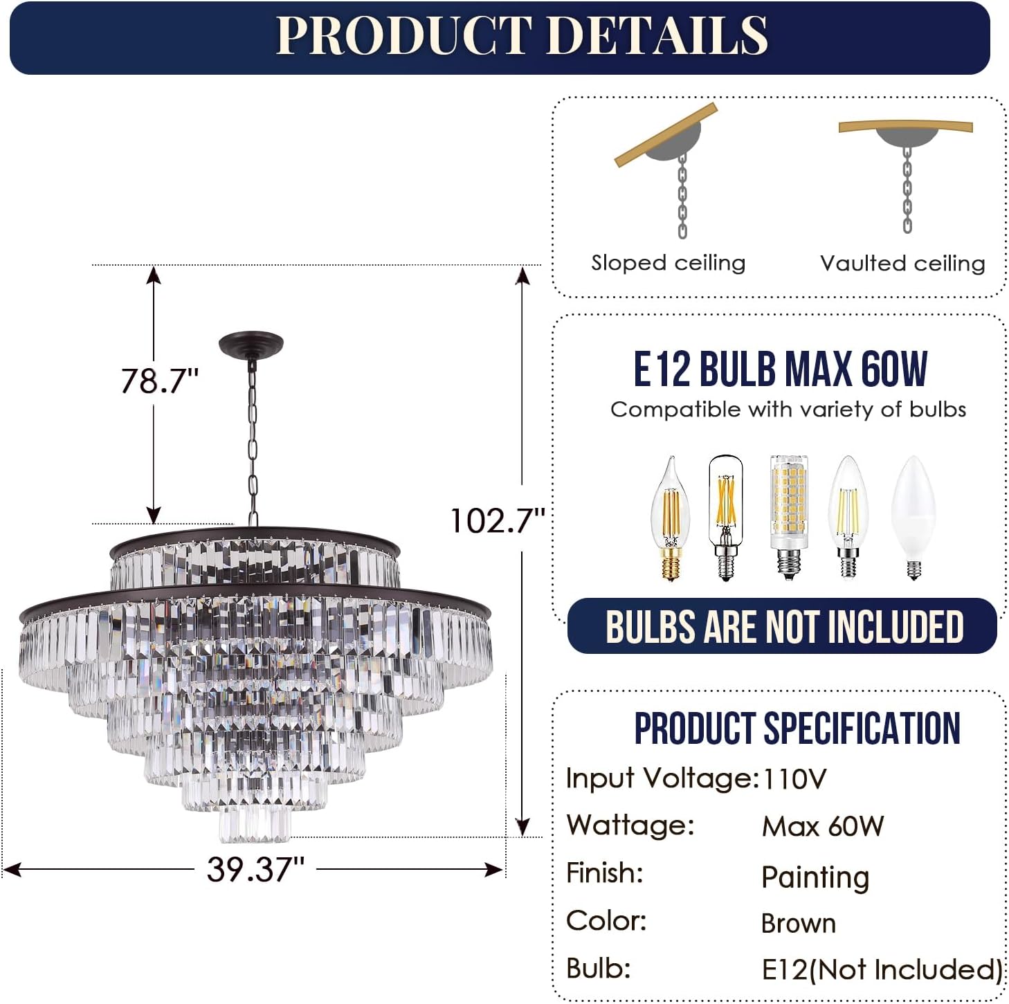 Meeroseer Modern Crystal Chandeliers Brown Pendant Ceiling Lighting Fixture