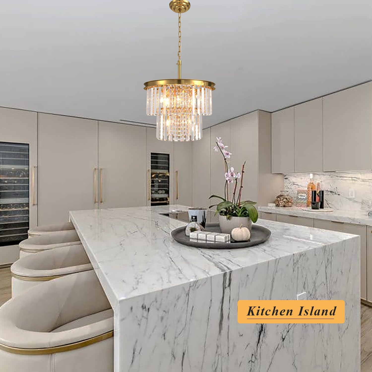 Modern Luxury Crystal Chandelier Light Gold/Chrome Pendant Lamp for Foyer Entrance Hallway