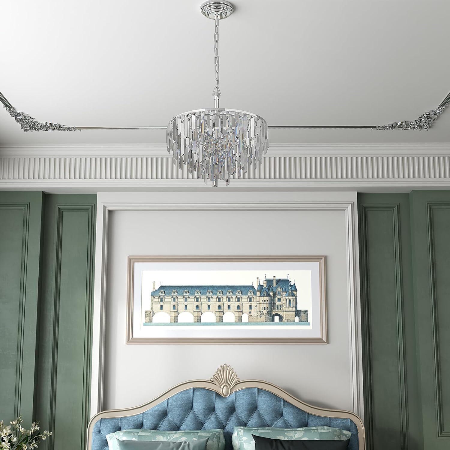 Modern Black Pendant Lamp Contemporary Gold 4/5/6/7-Tier k9 Crystal Chandelier Light