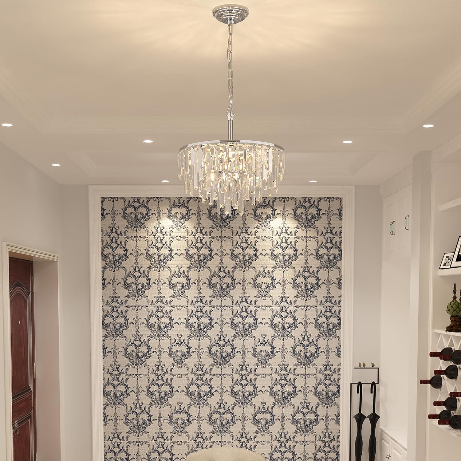 Modern Black Pendant Lamp Contemporary Gold 4/5/6/7-Tier k9 Crystal Chandelier Light