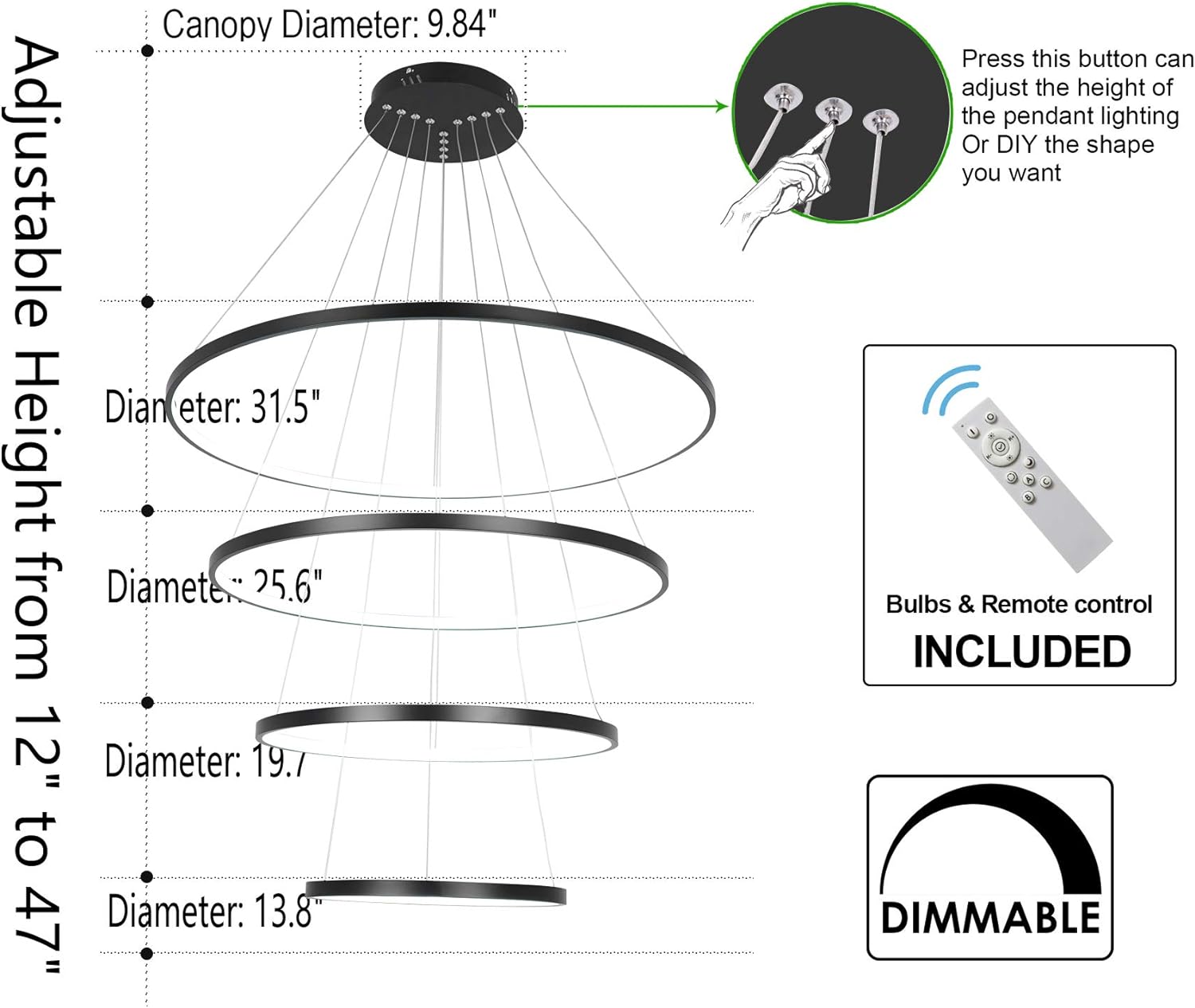 Modern LED Chandelier Lighting Dimmable Ceiling Dining Room Contemporary Pendant Lights