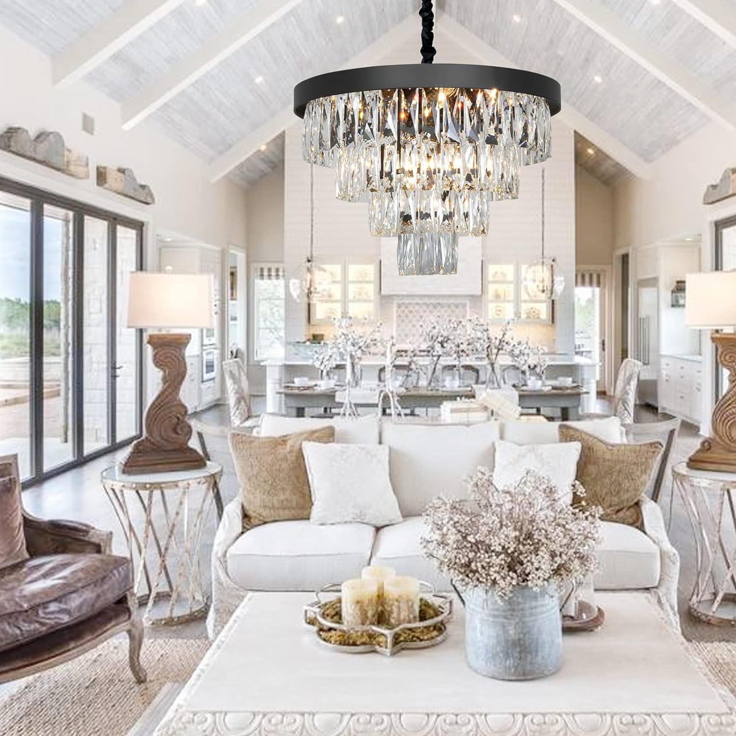 Black Modern Chandeliers Lighting Pendant Ceiling Light Fixture W19.68''/W27.56''