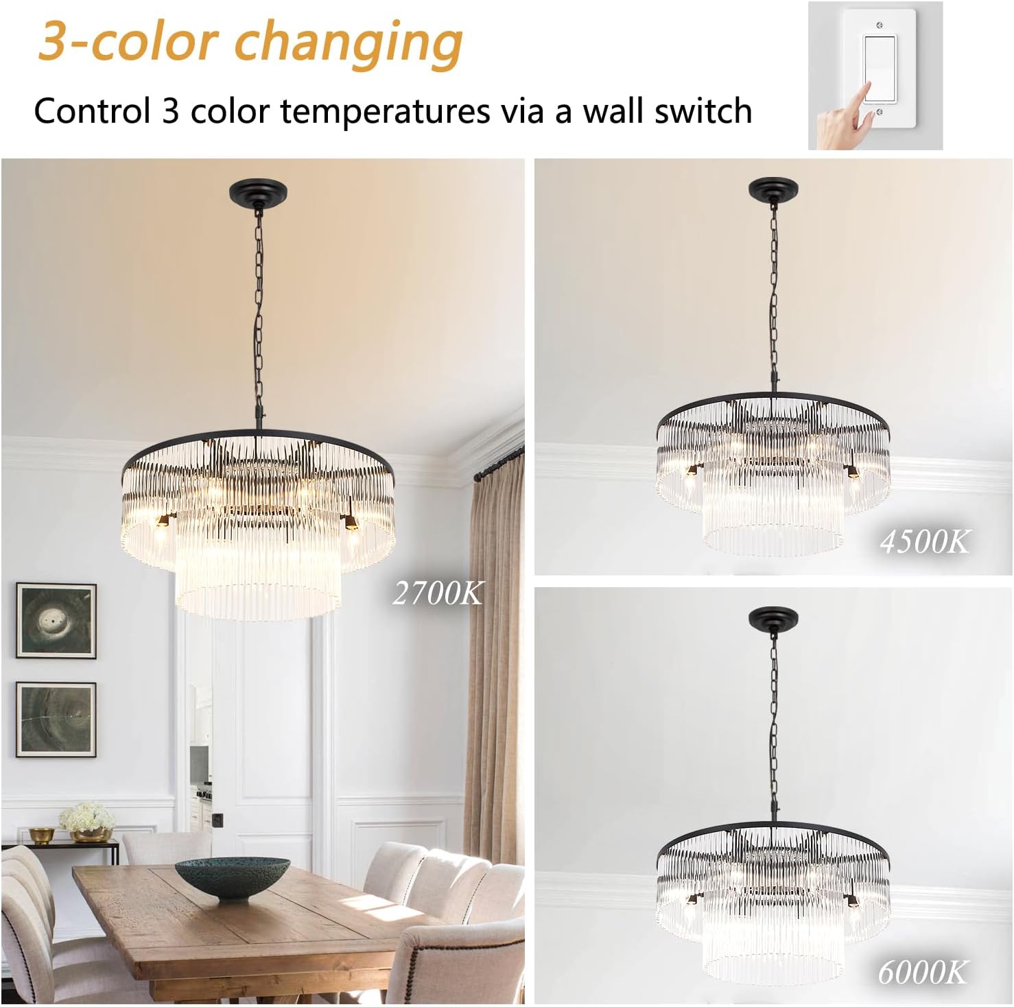 Contemporary Black Chandeliers Light Round Crystal Pendan Lamp for Foyer Entryway Dining Room
