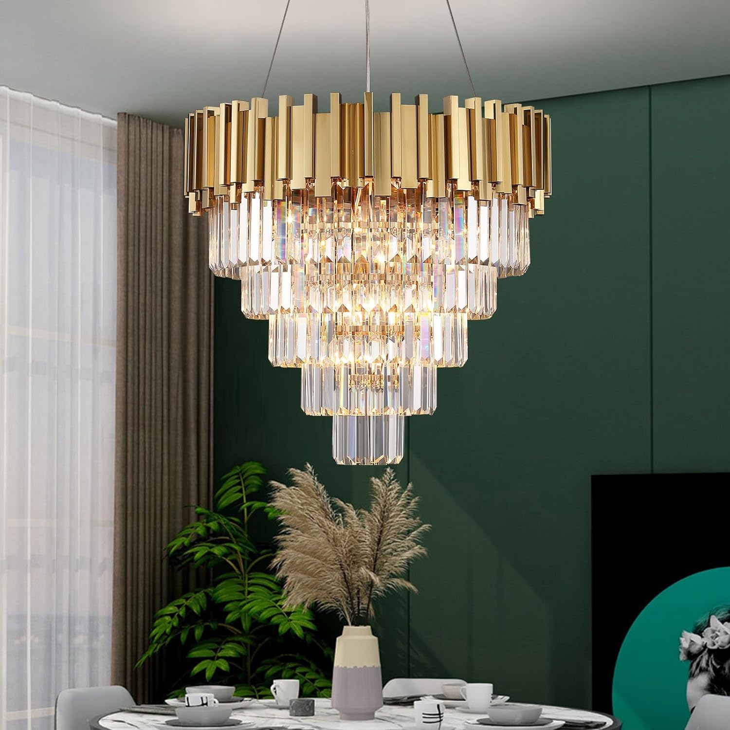 Meerosee Gold Chandeliers Light Fixtures Contemporary Modern Pendant Lamp 5/6/7 Tier