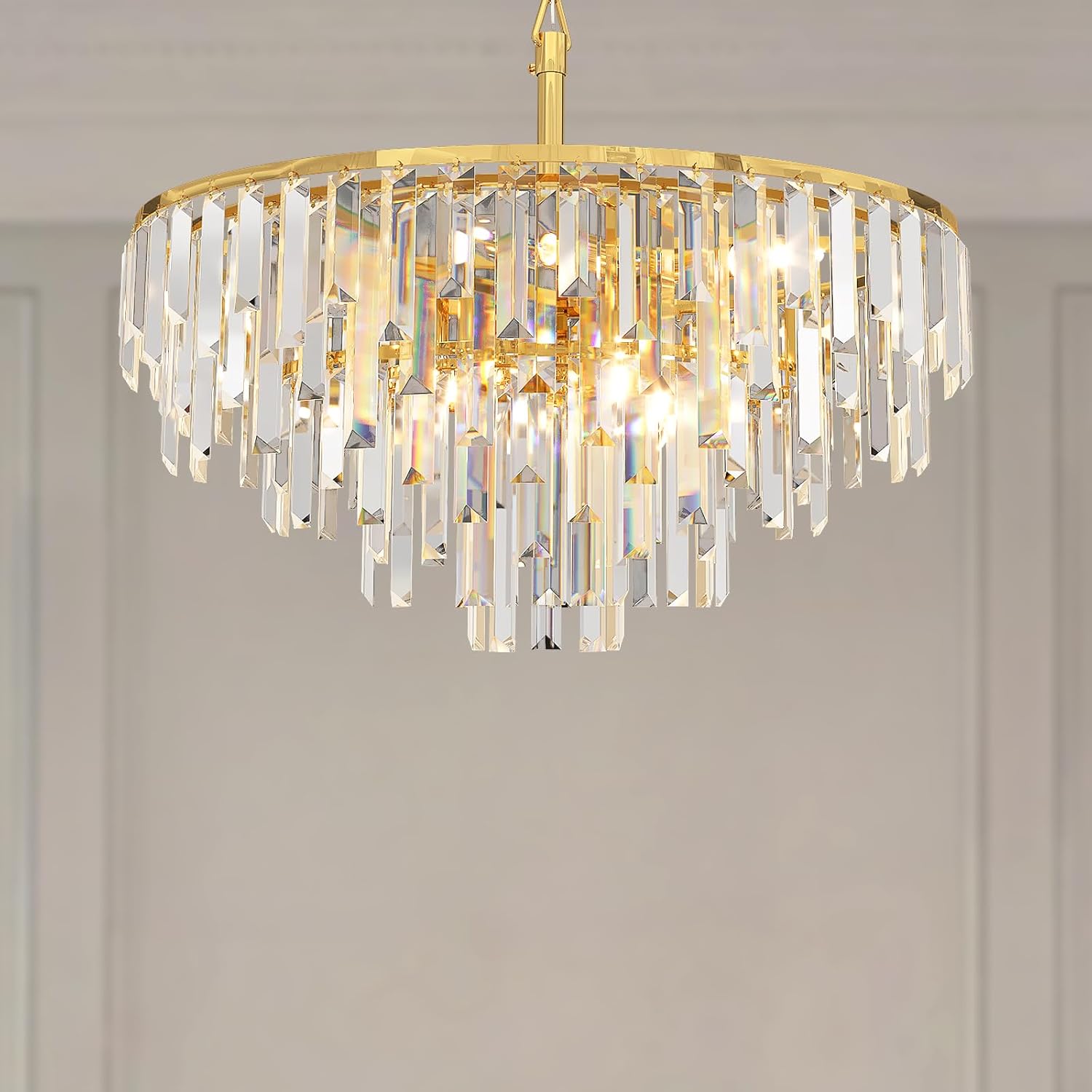 Modern Black Pendant Lamp Contemporary Gold 4/5/6/7-Tier k9 Crystal Chandelier Light