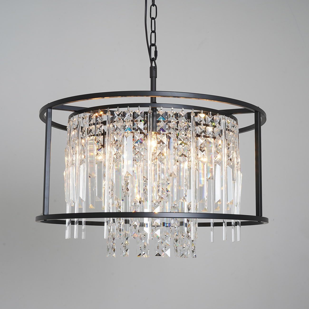 Modern Black Pendant Lamp Luxury Round K9 Crystal E12 Chandelier Light for Hallway Foyer