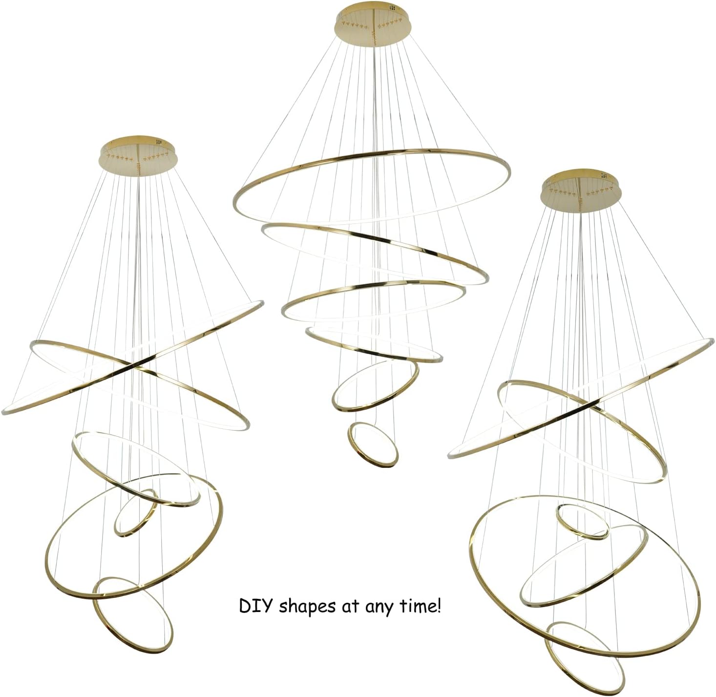 Modern Led Gold Chandelier for High Ceiling Entrance 6 Ring Dimmable 47.2 inch