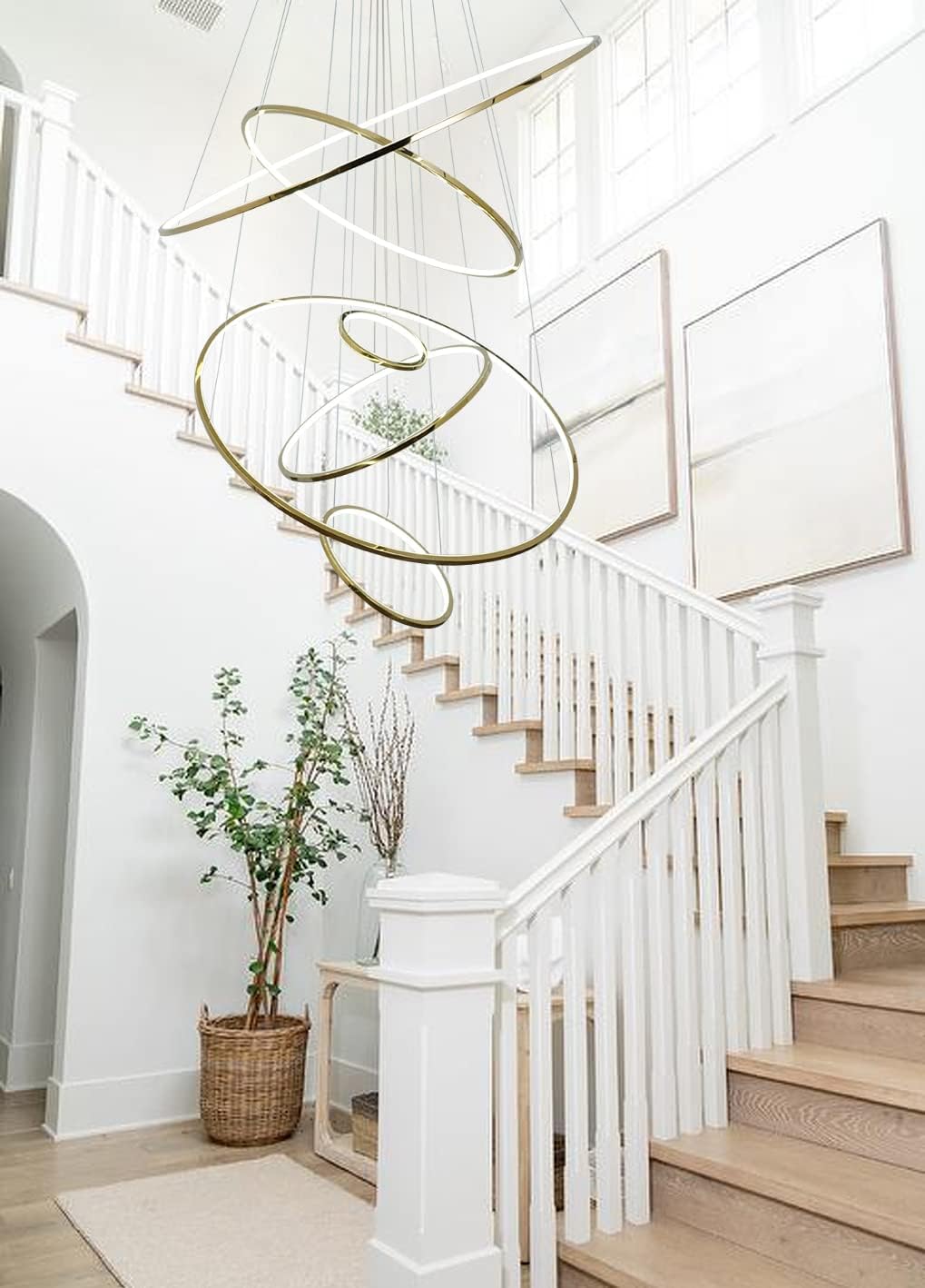 Modern Led Gold Chandelier for High Ceiling Entrance 6 Ring Dimmable 47.2 inch