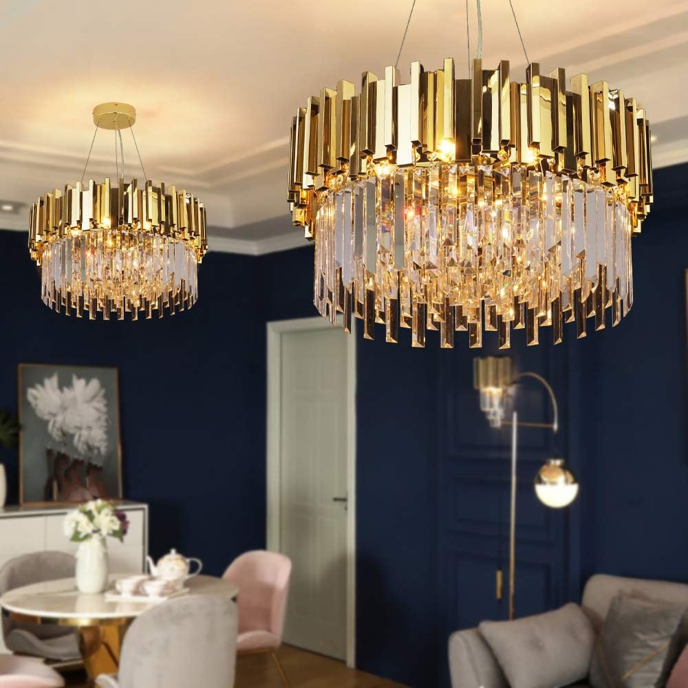 Gold/Chrome Chandelier Lighting Luxury Pendant Ceiling Light Dimmable 12-Lights